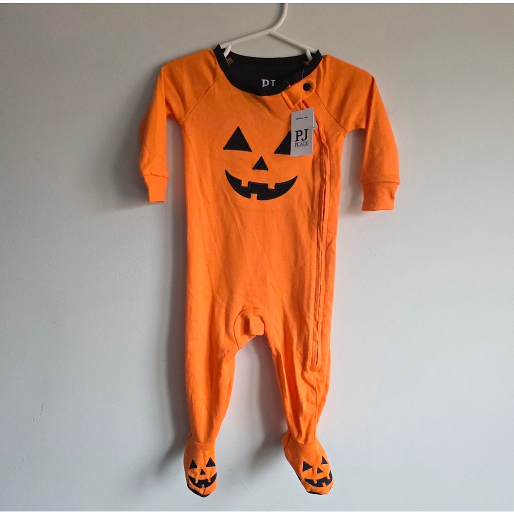 PJ Place Baby Jack-O’-Lantern Halloween Footed Sleeper | 3–6 Months 100% Cotton - Picture 2 of 9